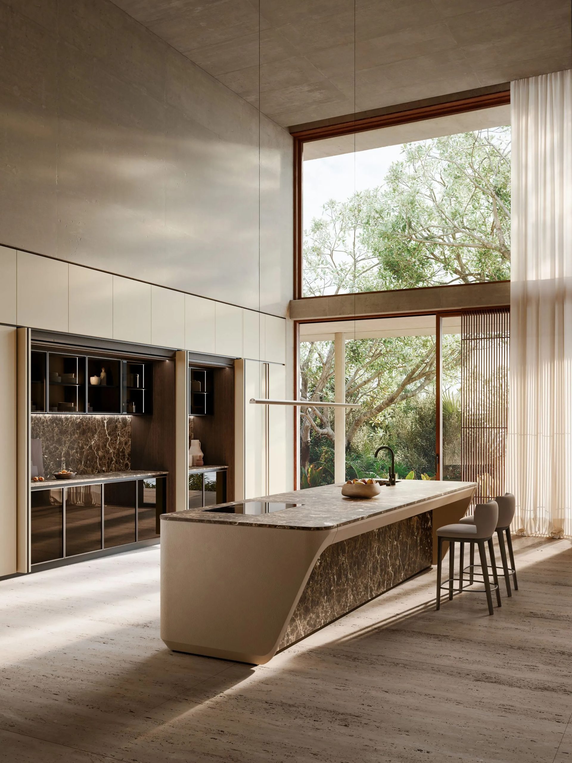 Modern Luxury Kitchen Interior In Minimal Scandinavian Style, 3d Render
